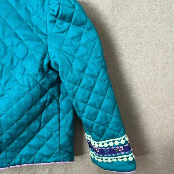 Heartstrings Girls' Quilted Jacket Size 4 Blue with Floral Accents Broken Zipper - Picture 10 of 15
